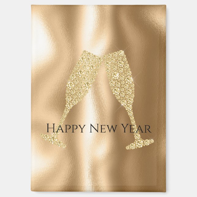 Gold Diamond Sparkle Champagne Glasses New Year's Magnet (Vorderseite)