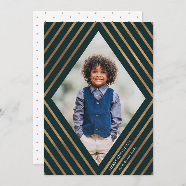 Gold Diamond Streifen Rahmen Foto Weihnachten (Vorne/Hinten)