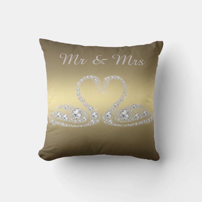 GOLD DIAMOND SWAN CUSHION WEDING KISSEN (Vorderseite)