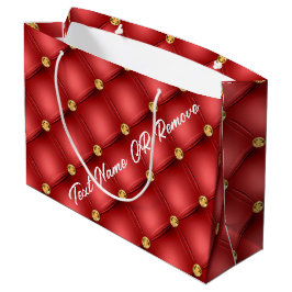 Gold Diamond Tufted Custom Text Red Gift Bag Große Geschenktüte