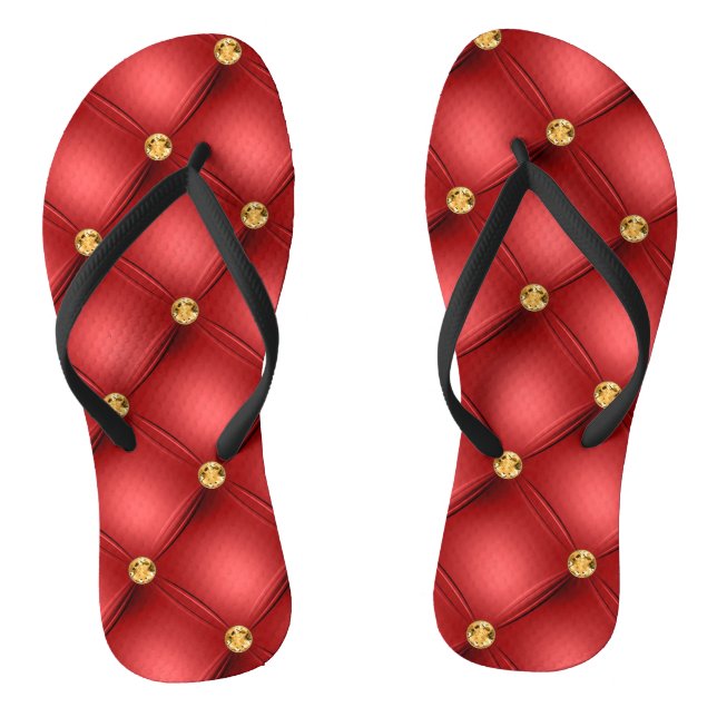 Gold Diamond Tufted Leder Red Flip Flops (Fußbett)