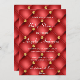 Gold Diamond Tufted Red Baby Boy Dusche Einladung