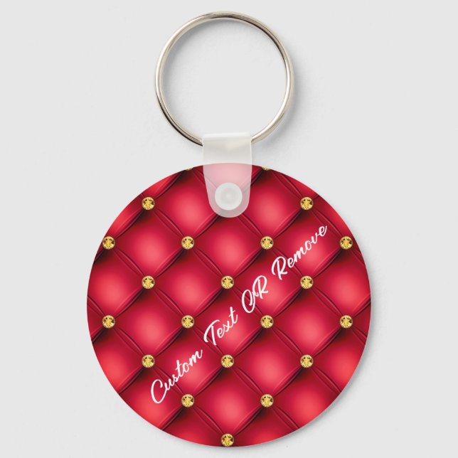 Gold Diamond Tufted Red Leather Text Schlüsselanhä Schlüsselanhänger (Vorderseite)