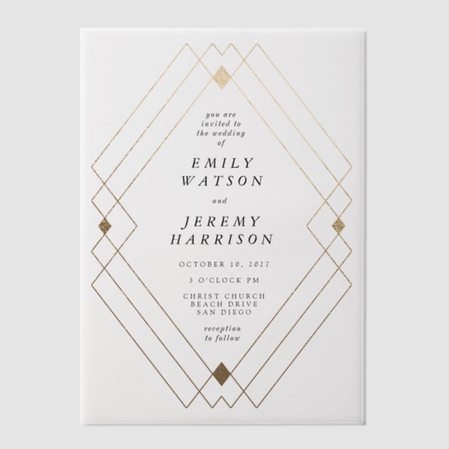 Gold Diamond White Geometric Deko Gatsby Wedding (Vorderseite)