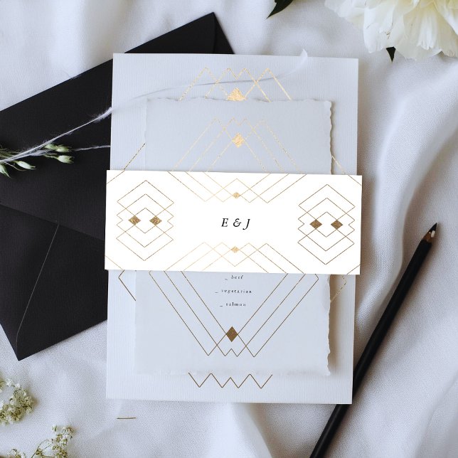 Gold Diamond White Geometric Deko Gatsby Wedding Einladungsbanderole (Von Creator hochgeladen)