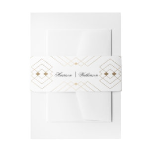 Gold Diamond White Geometric Deko Gatsby Wedding Einladungsbanderole