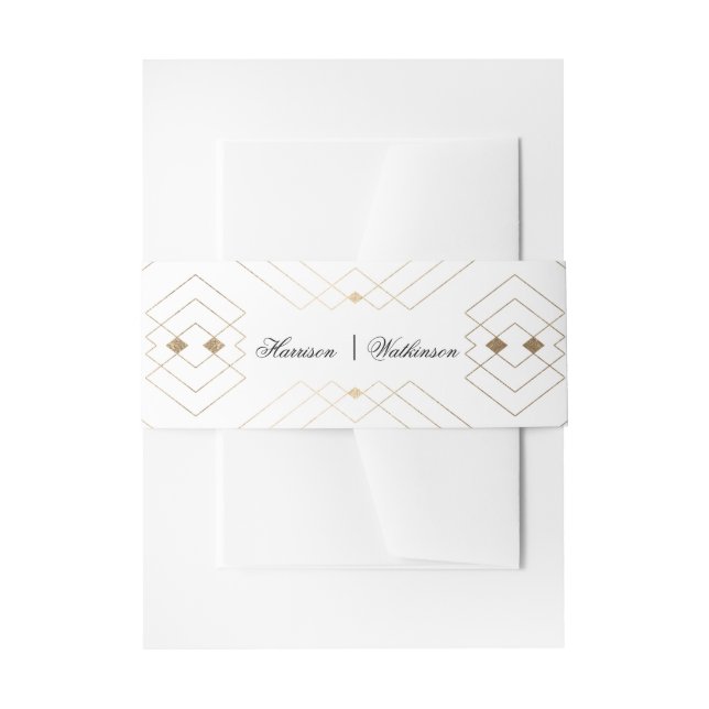 Gold Diamond White Geometric Deko Gatsby Wedding Einladungsbanderole (Vorderseite Beispiel)