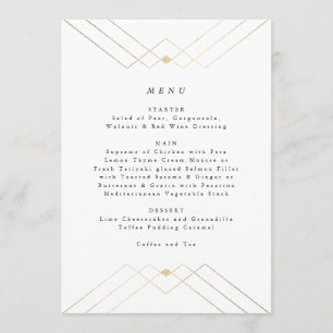 Gold Diamond White Geometric Deko Gatsby Wedding Menükarte