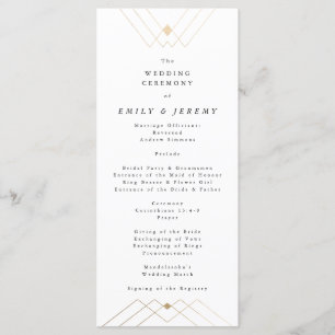 Gold Diamond White Geometric Deko Gatsby Wedding Programm