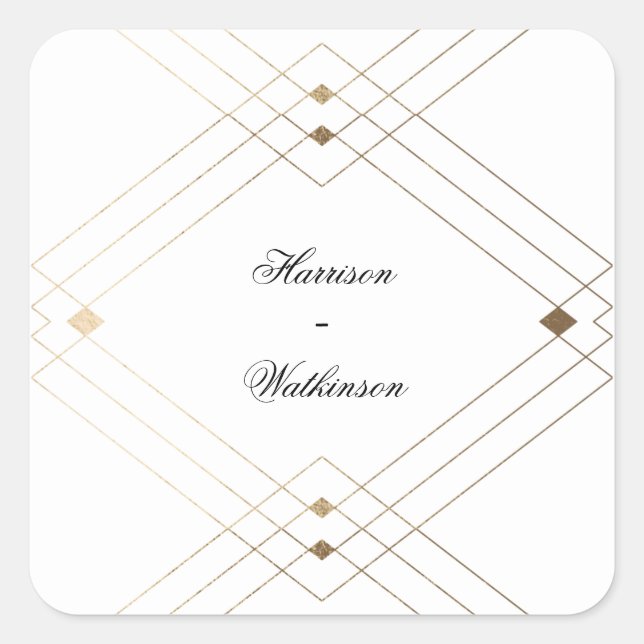 Gold Diamond White Geometric Deko Gatsby Wedding Quadratischer Aufkleber (Vorderseite)