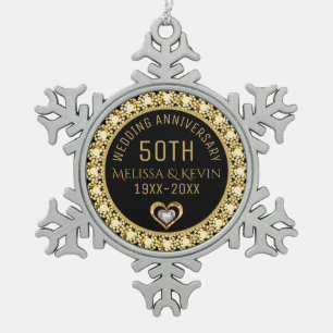 Gold Diamonds 50. Wedding Anniversary Template Schneeflocken Zinn-Ornament