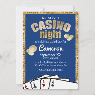 Gold Diamonds Blue Casino Night Party Einladung