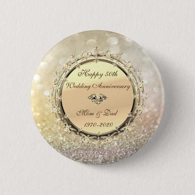 Gold Diamonds Bokeh 50 Jahre Hochzeit Button (Vorderseite)
