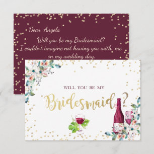 Gold Diamonds Burgundy Blume Bridesmaid Card Einladung