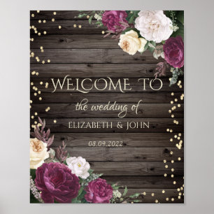 Gold Diamonds Burgundy Blume Holz Save the Date Poster