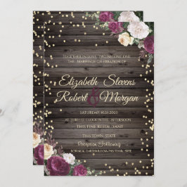 Gold Diamonds Burgundy Blume Wood Einladung