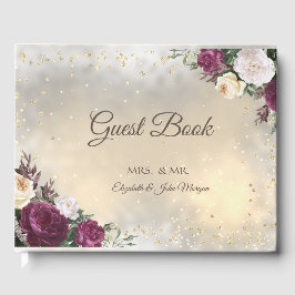 Gold Diamonds Burgundy Floral Wedding Gästebuch