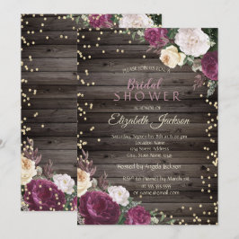 Gold Diamonds Burgundy Floral Wood Brautparty Einladung