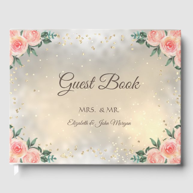 Gold Diamonds Burgundy Rose Hochzeit Gästebuch (Vorderseite)
