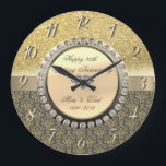 Gold Diamonds Damask 25. Hochzeitstag Große Wanduhr<br><div class="desc">Elegante Golddiamanten auf Damast.</div>