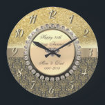 Gold Diamonds Damask 25. Hochzeitstag Große Wanduhr<br><div class="desc">Elegante Golddiamanten auf Damast.</div>