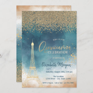 Gold Diamonds, Eiffelturm Paint Splash, Quinceaner Einladung