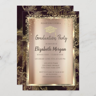 Gold Diamonds Floral Damask Abschluss Einladung