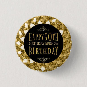 Gold Diamonds Happy 50. Geburtstagstext Button