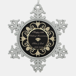 Gold Diamonds Swirl 50. Hochzeitstag Schneeflocken Zinn-Ornament