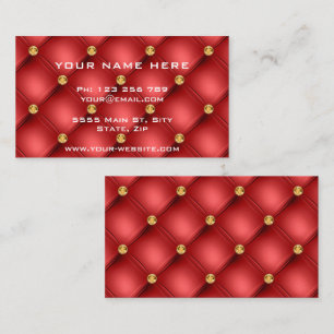 Gold Diamonds Tufted Leather Red Business Card Visitenkarte