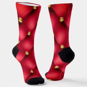 Gold Diamonds Tufted Red Leather Socks Modern Socken