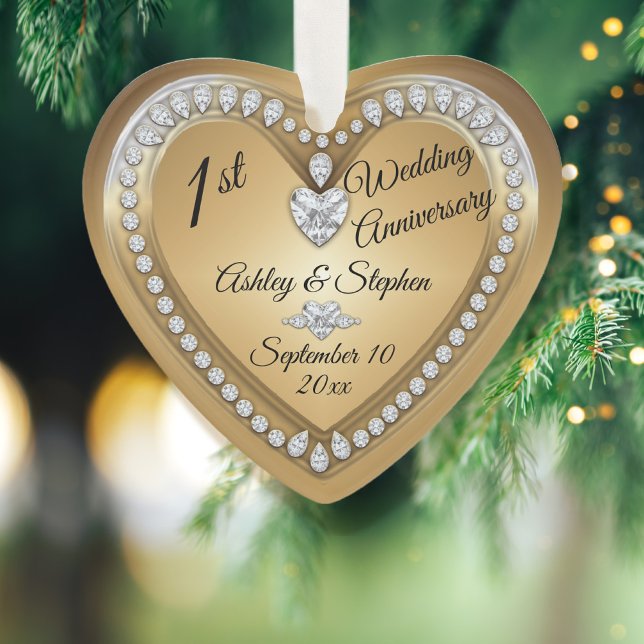 Gold Diamonds zum ersten Mal zum Hochzeitstag Ornament (Von Creator hochgeladen)