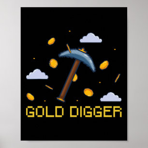 Gold Digger Treasure Jagd Gold Digging Pixel Poster