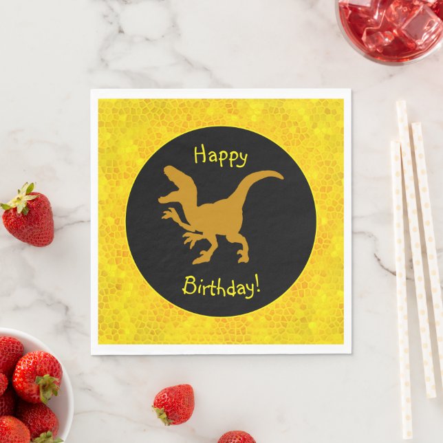 Gold Dinosaur Hide Happy Birthday! Serviette (Beispiel)