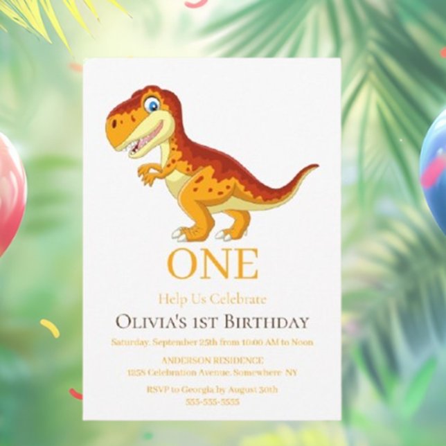 Gold Dinosaur T Rex Einladung (Join the GOLD DINOSAUR PARTY for a fun-filled celebration)