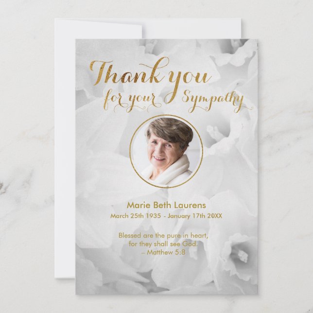 Gold Dioden Beileid Dankeschön Card mit Foto Dankeskarte (Vorderseite)