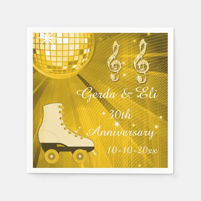 Gold Disco Ball and Roller Skate 30 Jahre alt Serviette (Vorderseite)