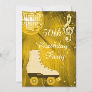 Gold Disco Ball and Roller Skate 50. Geburtstag Einladung