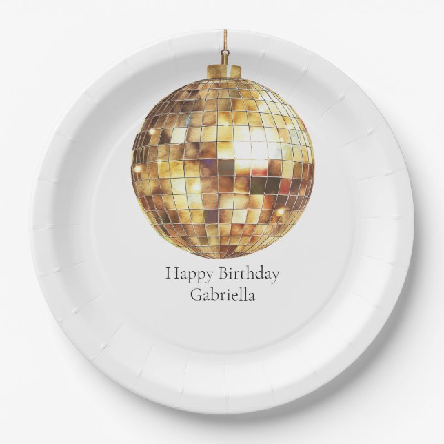 Gold Disco Ball Birthday Pappteller (Vorderseite)
