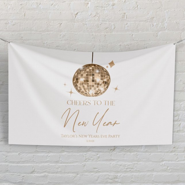 Gold Disco Ball Cheers Silvester Party Banner (Von Creator hochgeladen)