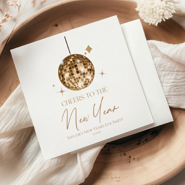 Gold Disco Ball Cheers Silvester Party Serviette (Von Creator hochgeladen)