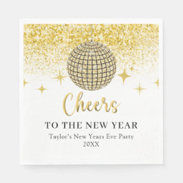 Gold Disco Ball Cheers Silvester Party Serviette