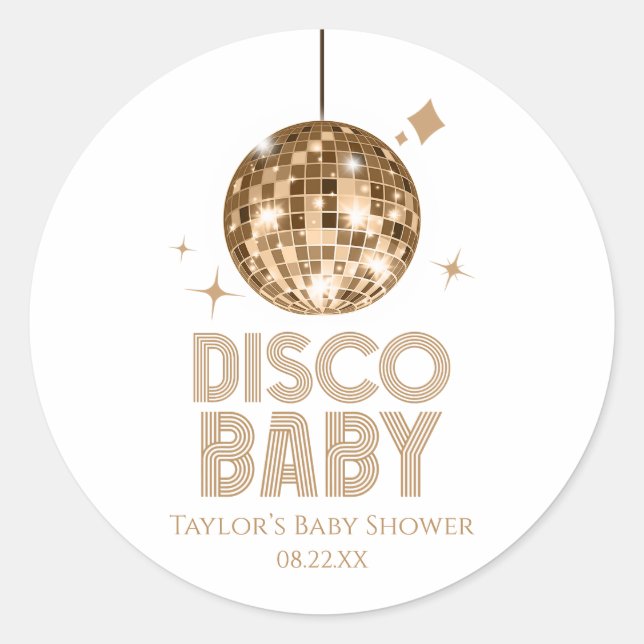 Gold Disco Ball 'Disco Baby' Babydusche Runder Aufkleber (Vorderseite)