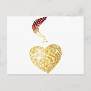 Gold Disco Ball Herz Postkarte