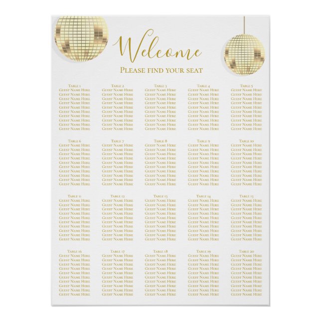 Gold Disco Ball Hochzeitskarte Poster (Vorderseite)
