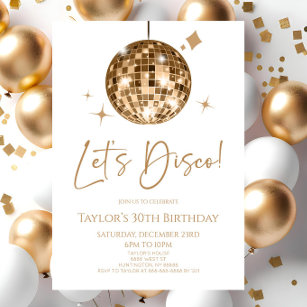 Gold Disco Ball Let's Disco Geburtstagsparty Einladung