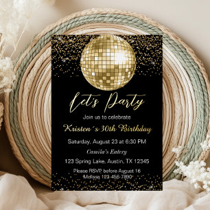 Gold Disco Ball Let's Party Geburtstag Folieneinladung