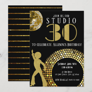 Gold Disco Ball Studio 54 Party 30. Geburtstag Einladung
