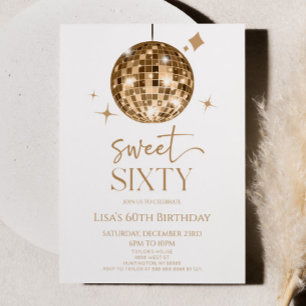 Gold Disco Ball Sweet 60. Geburtstagsparty Einladung