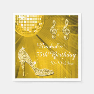 Gold Disco Ball und Heelse 55. Geburtstag Serviette
